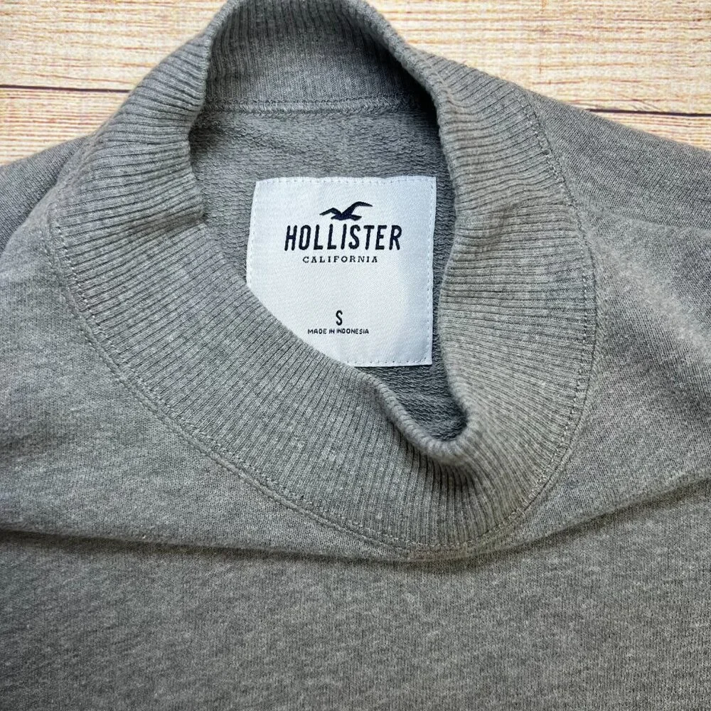 Hollister Gray Black White Colorblock Crop‎ Sweatshirt Mock Neck Womens Small